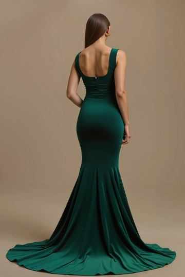 Robe longue de vacances sirène à col carré vert foncé